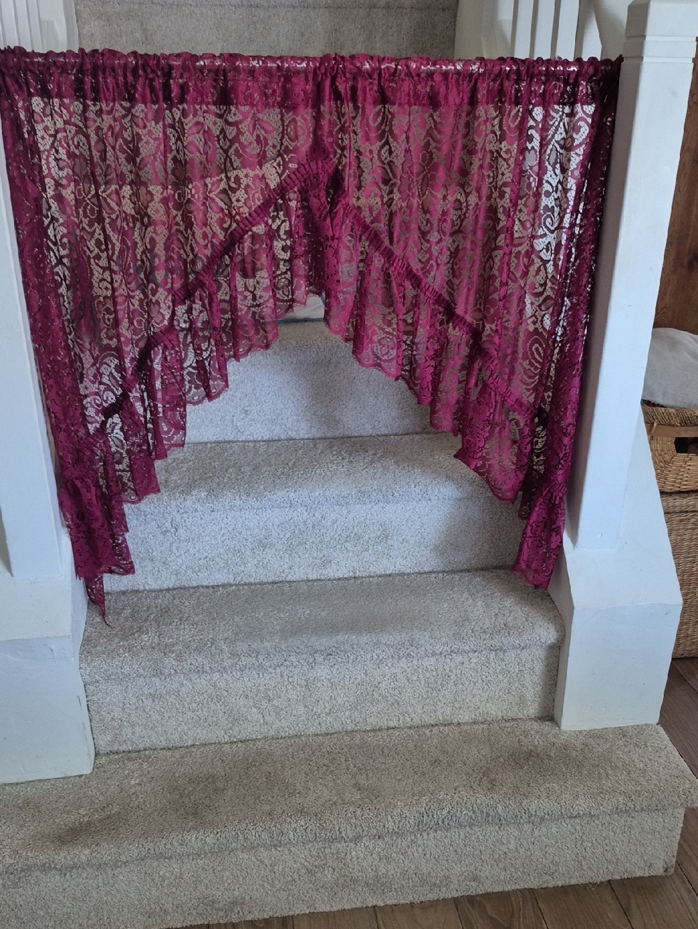 Burgundy Wine Lacy Ruffled Swag Curtains 72"